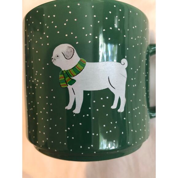Dog Pug Mug Christmas Green Snow Scarf Elum Coffee Tea - Picture 3 of 7